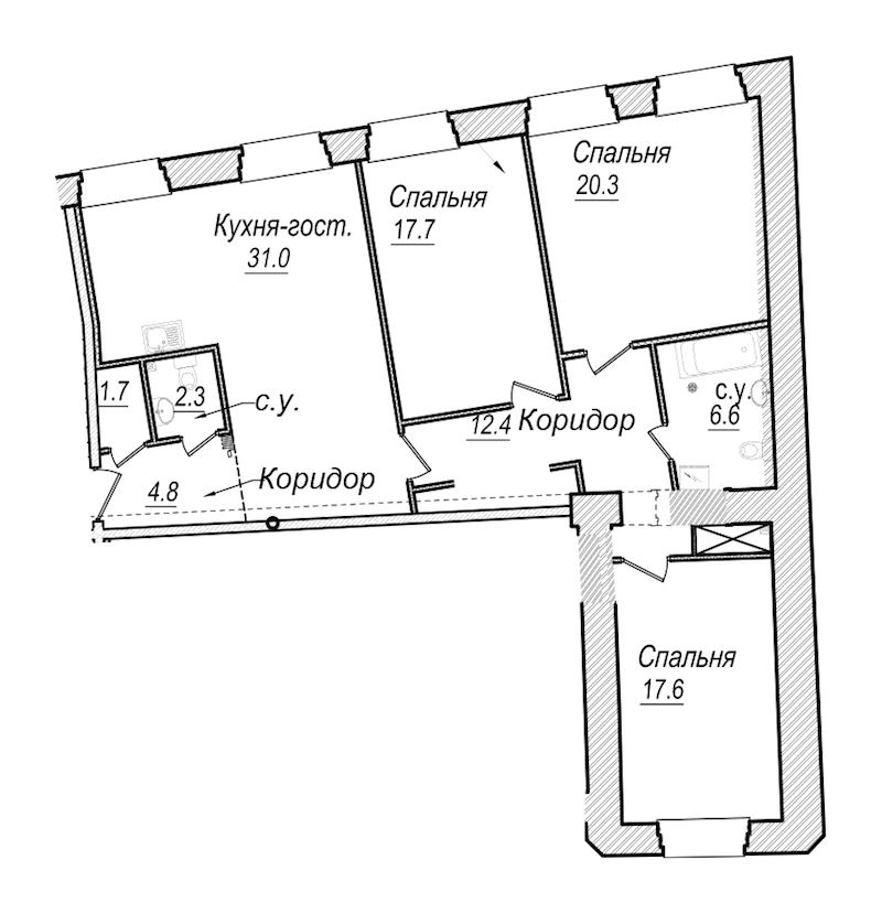 3-комнатная квартира 114.4 м², 5/5 эт., Комплекс апартаментов «Meltzer Hall»